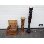 A large candle stand (120 cm height), a plant stand and vintage wooden box.