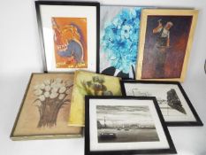 A collection of pictures to include oil, ink wash and other,