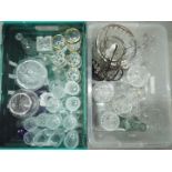 Two boxes of mixed glassware to include ceiling light, bowls, vases and similar.