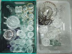 Two boxes of mixed glassware to include ceiling light, bowls, vases and similar.