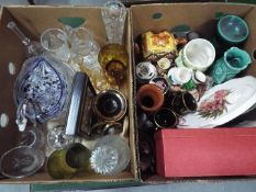 A mixed lot comprising ceramics to include character / toby jugs, celery jars, glassware,