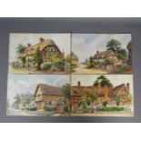 Four unframed watercolours of country cottages, early 20th century,
