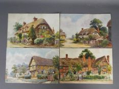 Four unframed watercolours of country cottages, early 20th century,