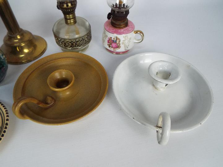 A collection of oil lamps, candle stands, chambersticks, largest approximately 28 cm (h). - Image 5 of 5