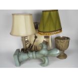 Lot to include table lamps, antique style wall clock, 49 cm (d) and similar.