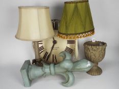 Lot to include table lamps, antique style wall clock, 49 cm (d) and similar.