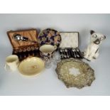 A mixed lot to include plated ware (part cased), ceramics, glassware.