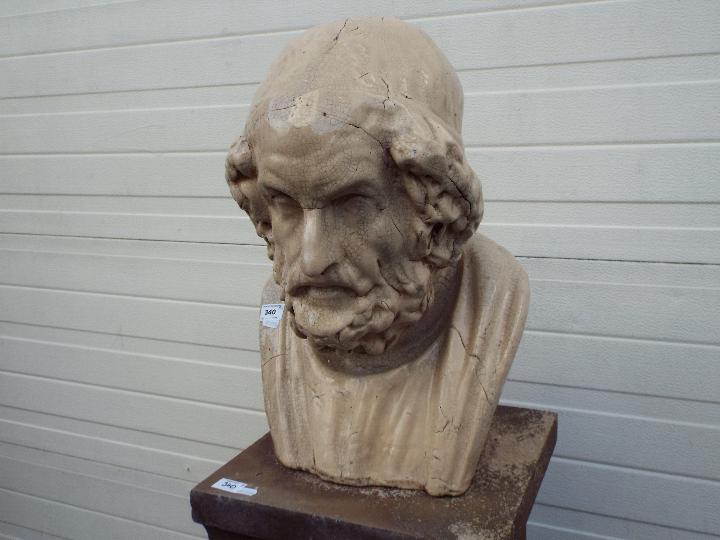 A ceramic bust of Homer on a stone effect plinth, approximately 137 cm (h). - Image 3 of 4