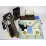A mixed lot of collectables to include field glasses, Kodak Retinette, Masonic items,
