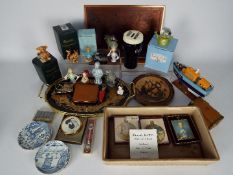 A mixed lot to include Peter Bates miniatures, porcelain half dolls, boxed gift ware,