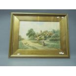 A late 19th or early 20th century watercolour depicting a rural landscape scene,