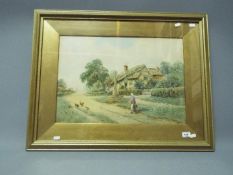 A late 19th or early 20th century watercolour depicting a rural landscape scene,