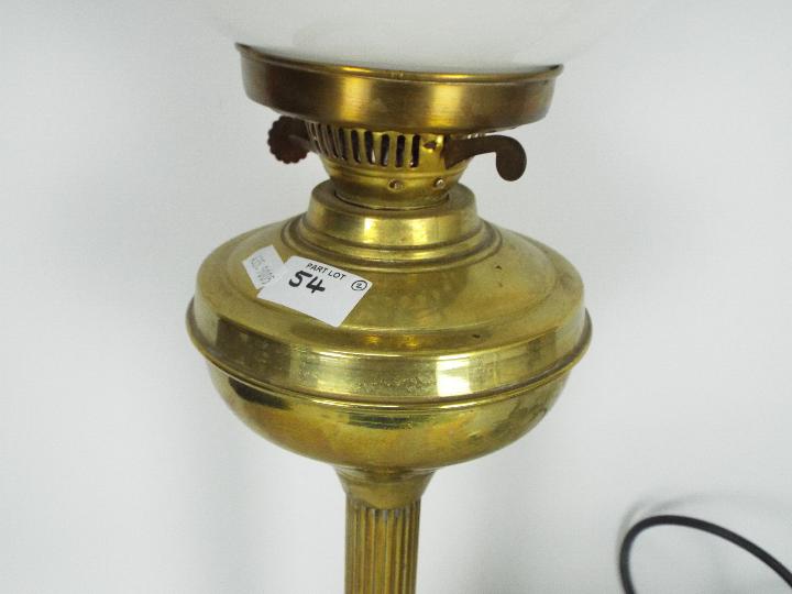 A brass column oil lamp with white shade, - Image 4 of 5