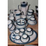 Wedgwood Blue Pacific tableware, thirty eight pieces including coffee and teapots.