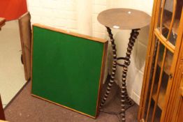 Folding card table, tin bobbin leg plant table, fan wheel and sampler (4).