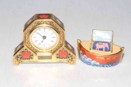 Royal Crown Derby 'Old Imari' boudoir clock, 10cm, and Noah's Ark paperweight (2).