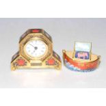 Royal Crown Derby 'Old Imari' boudoir clock, 10cm, and Noah's Ark paperweight (2).