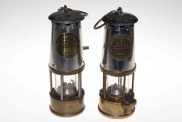 Two Eccles Protector miners lamps, 25cm.