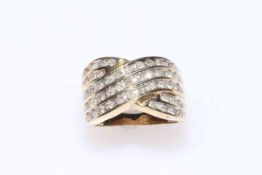 10 carat yellow gold multi diamond set ring (49 stones), size O.