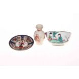 Chinese porcelain bowl with figure decoration, vase and dish (3).