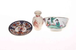 Chinese porcelain bowl with figure decoration, vase and dish (3).