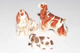 Three Royal Crown Derby paperweights, American Spaniel, King Charles Spaniel and Scruff,