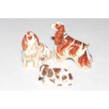 Three Royal Crown Derby paperweights, American Spaniel, King Charles Spaniel and Scruff,