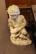 Pre-cast garden figure with conche shell, 56cm high.