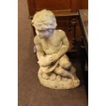 Pre-cast garden figure with conche shell, 56cm high.