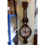 19th Century rosewood barometer and thermometer with silvered dial, 109cm.