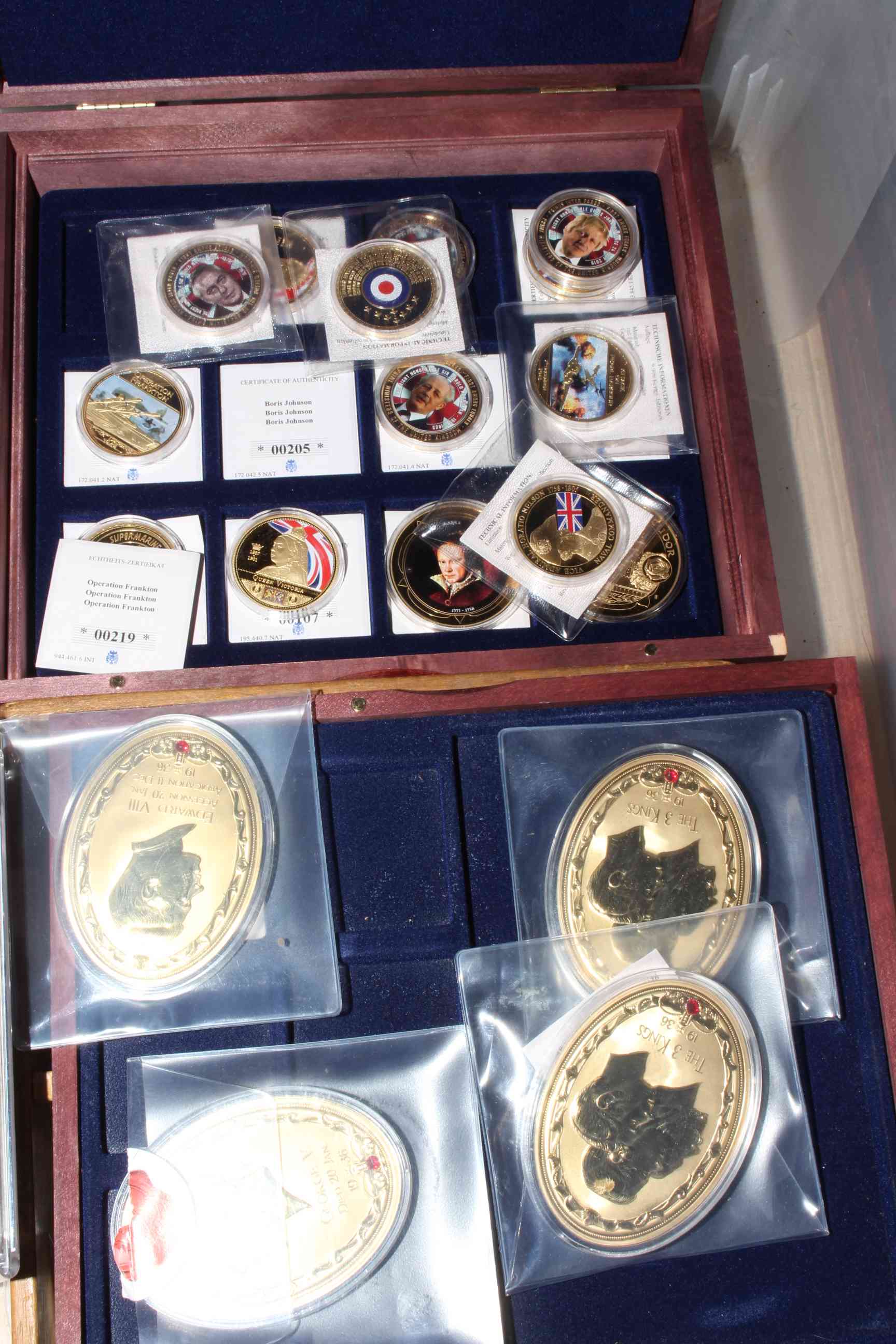 Collection of gold plated bars, medals and nickel coins, - Image 3 of 3