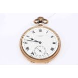 Gent's 9 carat gold keyless pocket watch by J.W. Benson, London (bearing inscription to back).