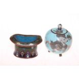 Cloisonne spherical censor decorated with dragon 9cm, and top hat piece (2) A/F.