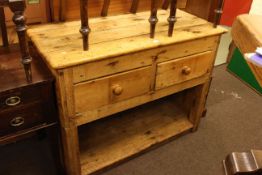 Rustic pine kitchen dresser with pot board base, 116cm wide, 88cm high, 57cm deep.