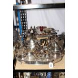 Silver plated tea set, two trays, canteen of cutlery, etc.