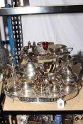 Silver plated tea set, two trays, canteen of cutlery, etc.