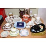 Collection of decorative china including Beswick wall hat, Shelley pieces, pair Continental jugs,