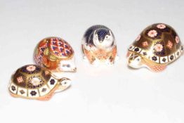 Four Royal Crown Derby paperweights, limited edition Father Tortoise,