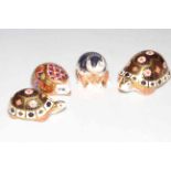 Four Royal Crown Derby paperweights, limited edition Father Tortoise,