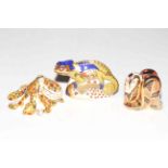 Three Royal Crown Derby paperweights, gold signature Octopus, Chameleon and Coiled Snake,