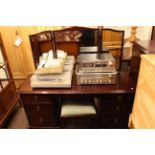 Stag Minstrel dressing table, stool, five height chest and pair of bedside pedestals (5).