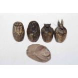 Four small composite boxes, 7cm, and stone scarab (5).