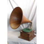 Zonophone Champion gramaphone with S & V Music Master wood horn.