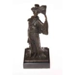 Bronze figure of a Japanese Geisha girl on marble plinth.