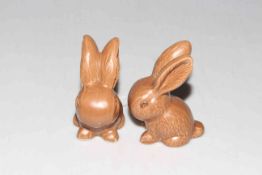 Two Sylvac chocolate brown rabbits, 12cm.