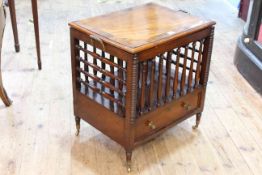 19th Century mahogany Canterbury having hinged lid enclosing twin divisions and a single drawer