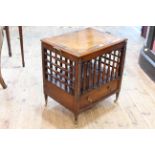 19th Century mahogany Canterbury having hinged lid enclosing twin divisions and a single drawer