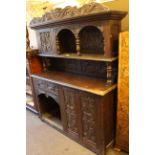 Carved oak buffet sideboard, circa 1900, 153cm wide, 190cm high, 50cm deep.