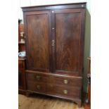 19th Century mahogany gentlemans wardrobe having double cupboard above a base of two drawers (one
