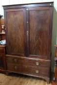 19th Century mahogany gentlemans wardrobe having double cupboard above a base of two drawers (one